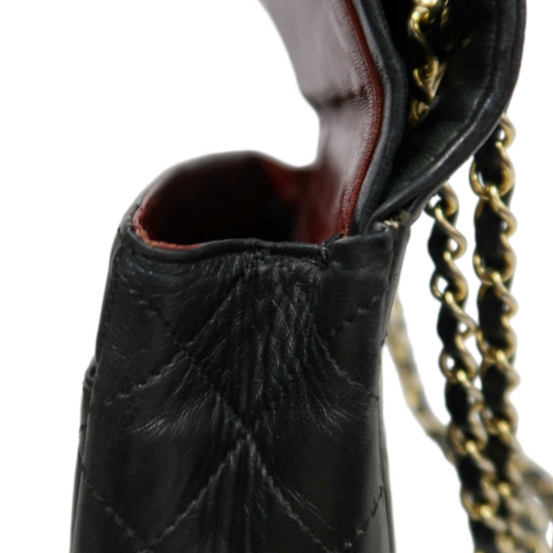 CHANEL Paris Limited Matelasse Black Lambskin Leather Quilted Flap Chain Crossbody Bag With Gold Hardware