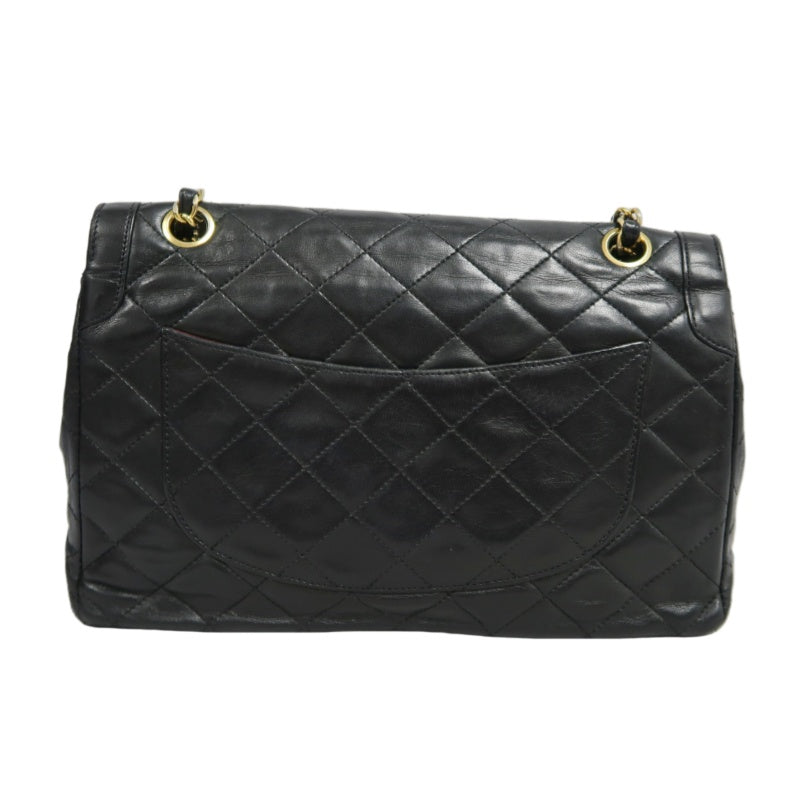 CHANEL Paris Limited Matelasse Black Lambskin Leather Quilted Flap Chain Crossbody Bag With Gold Hardware