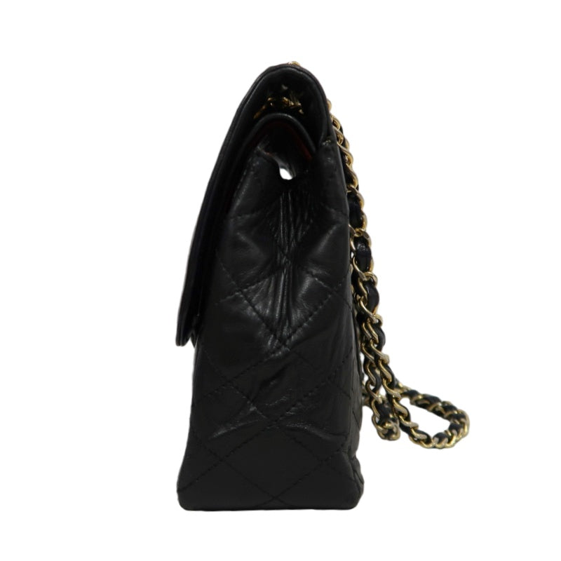 CHANEL Paris Limited Matelasse Black Lambskin Leather Quilted Flap Chain Crossbody Bag With Gold Hardware