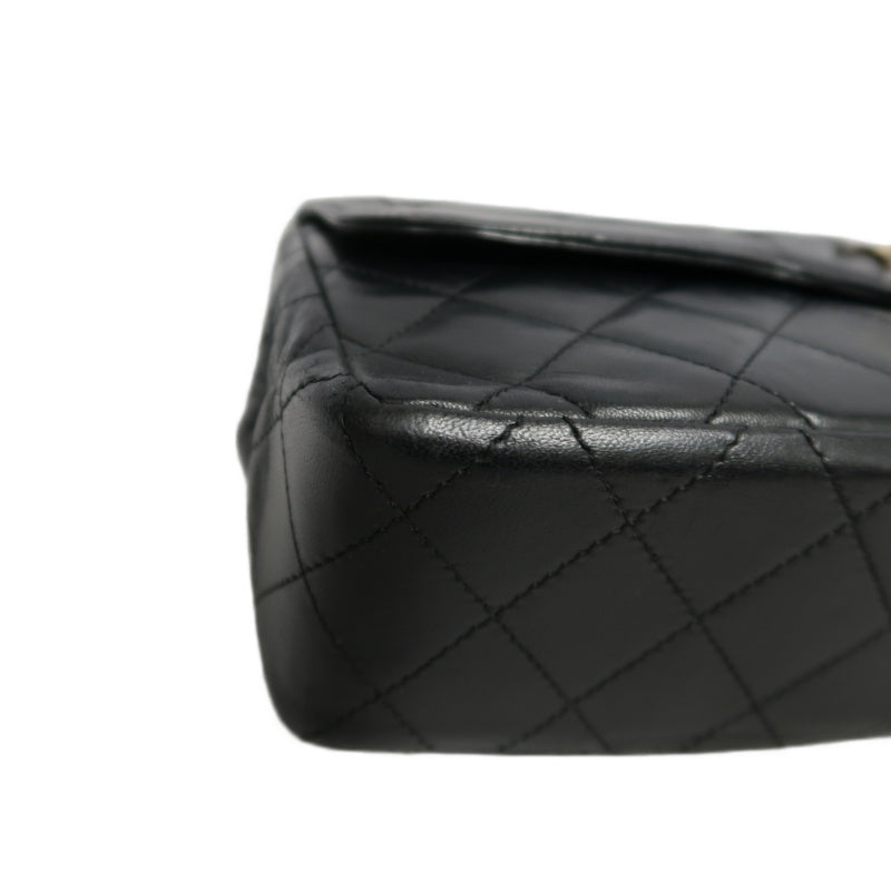 CHANEL Paris Limited Matelasse Black Lambskin Leather Quilted Flap Chain Crossbody Bag With Gold Hardware