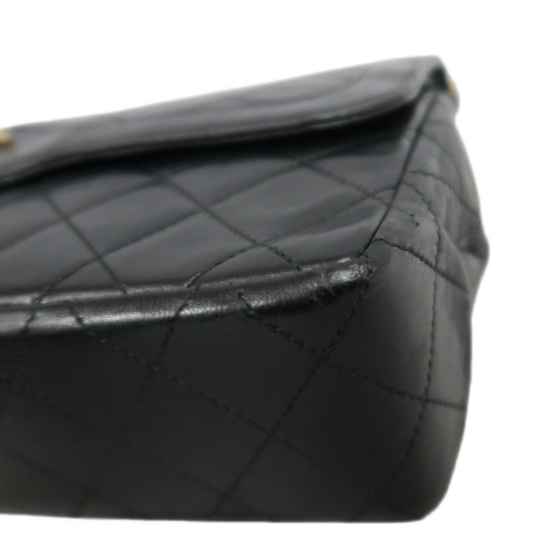 CHANEL Paris Limited Matelasse Black Lambskin Leather Quilted Flap Chain Crossbody Bag With Gold Hardware
