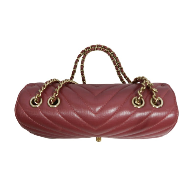CHANEL Chevron V-stitch Red Calfskin Leather Flap Chain Crossbody Bag With Gold Hardware