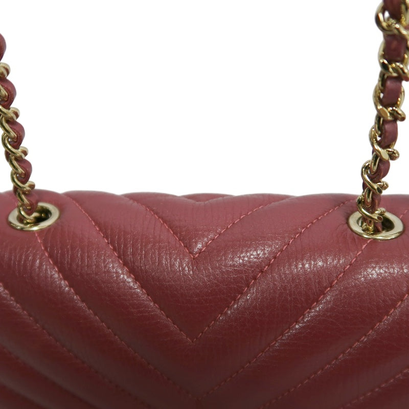 CHANEL Chevron V-stitch Red Calfskin Leather Flap Chain Crossbody Bag With Gold Hardware
