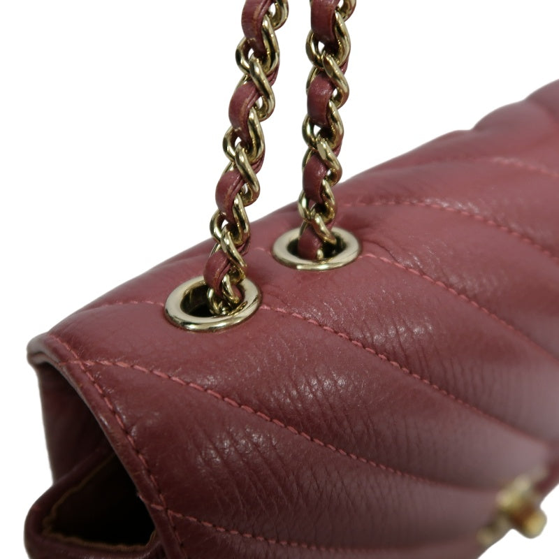 CHANEL Chevron V-stitch Red Calfskin Leather Flap Chain Crossbody Bag With Gold Hardware