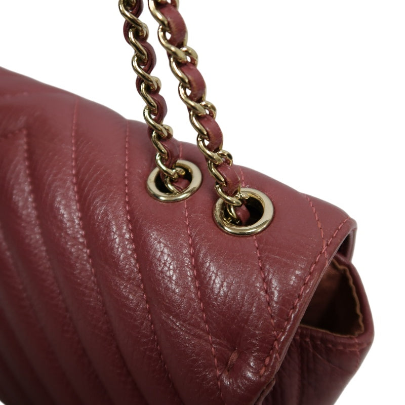 CHANEL Chevron V-stitch Red Calfskin Leather Flap Chain Crossbody Bag With Gold Hardware