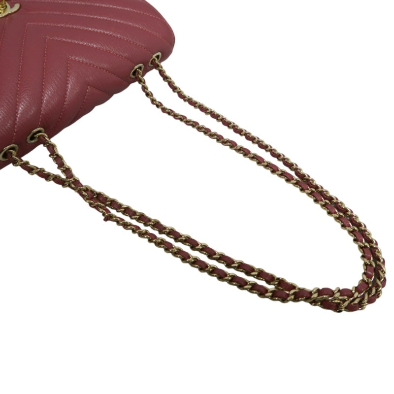 CHANEL Chevron V-stitch Red Calfskin Leather Flap Chain Crossbody Bag With Gold Hardware