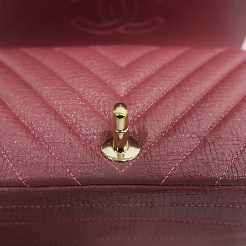 CHANEL Chevron V-stitch Red Calfskin Leather Flap Chain Crossbody Bag With Gold Hardware