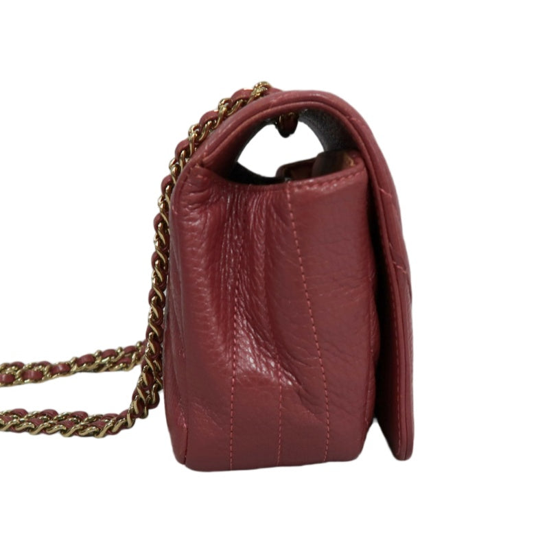 CHANEL Chevron V-stitch Red Calfskin Leather Flap Chain Crossbody Bag With Gold Hardware