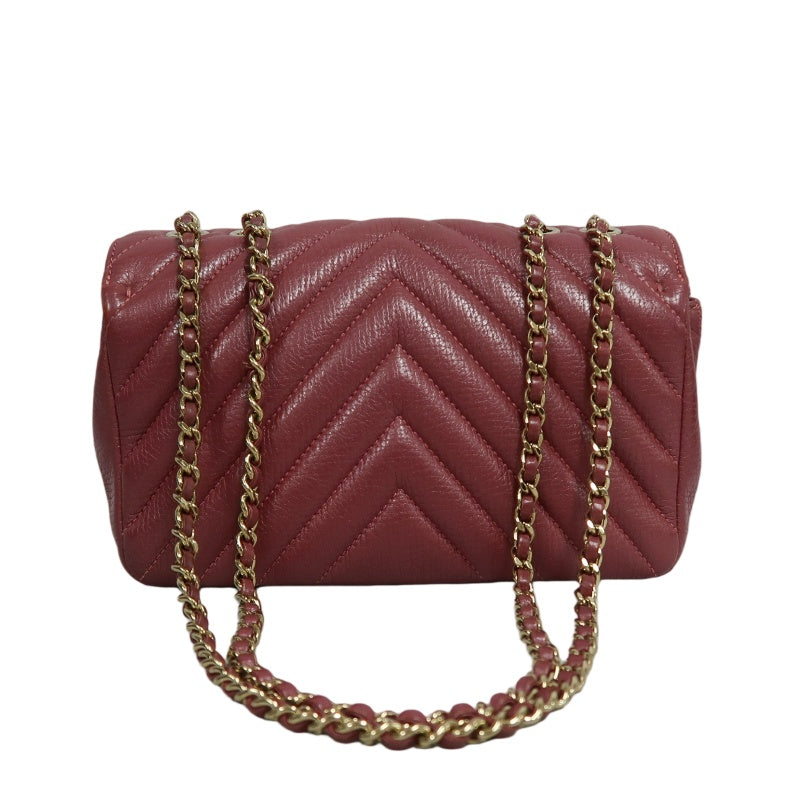 CHANEL Chevron V-stitch Red Calfskin Leather Flap Chain Crossbody Bag With Gold Hardware