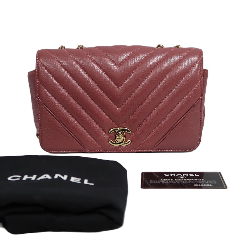 CHANEL Chevron V-stitch Red Calfskin Leather Flap Chain Crossbody Bag With Gold Hardware