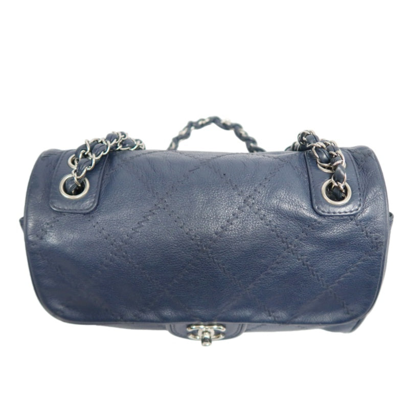 CHANEL Quilted Blue Calfskin Leather Flap Chain Crossbody Bag With Silver Hardware