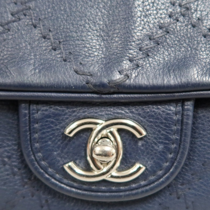 CHANEL Quilted Blue Calfskin Leather Flap Chain Crossbody Bag With Silver Hardware