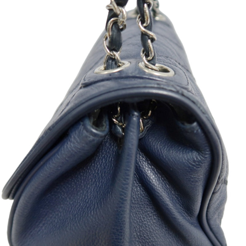 CHANEL Quilted Blue Calfskin Leather Flap Chain Crossbody Bag With Silver Hardware