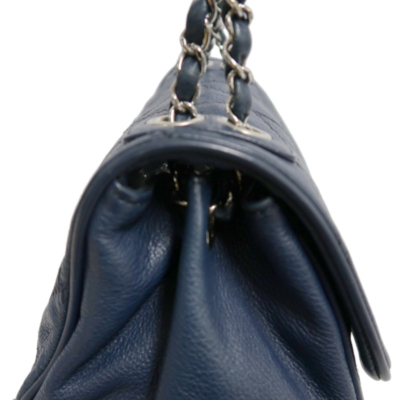 CHANEL Quilted Blue Calfskin Leather Flap Chain Crossbody Bag With Silver Hardware