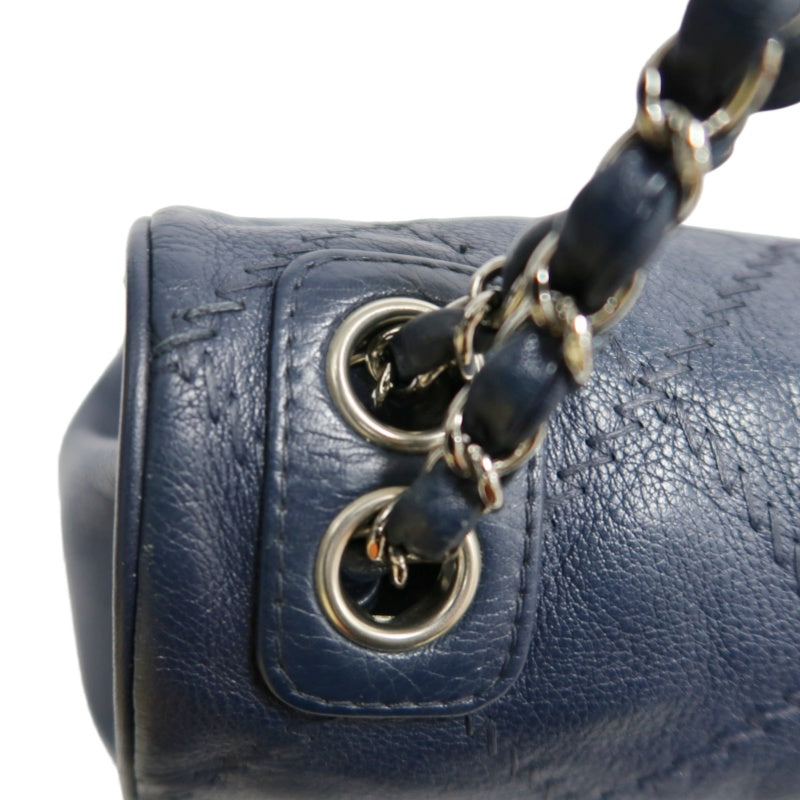 CHANEL Quilted Blue Calfskin Leather Flap Chain Crossbody Bag With Silver Hardware