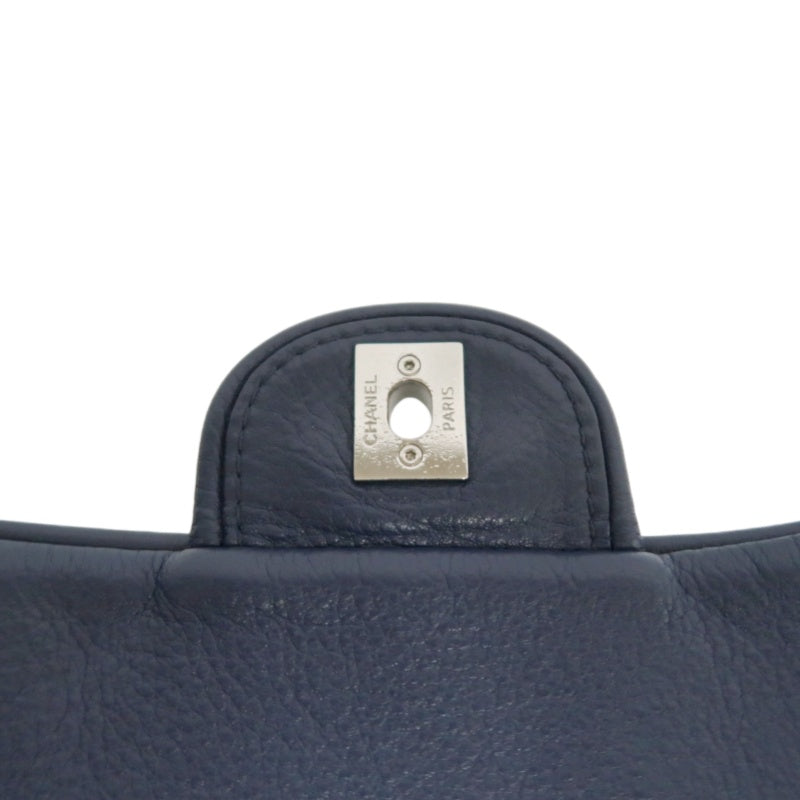 CHANEL Quilted Blue Calfskin Leather Flap Chain Crossbody Bag With Silver Hardware