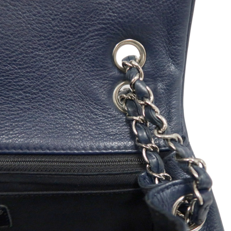 CHANEL Quilted Blue Calfskin Leather Flap Chain Crossbody Bag With Silver Hardware