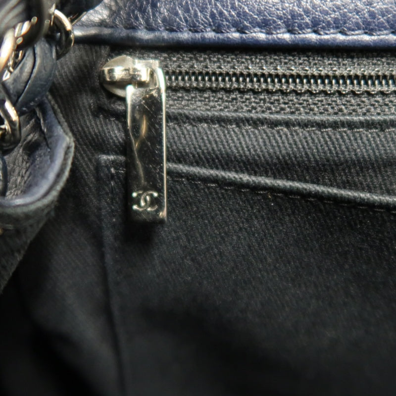 CHANEL Quilted Blue Calfskin Leather Flap Chain Crossbody Bag With Silver Hardware