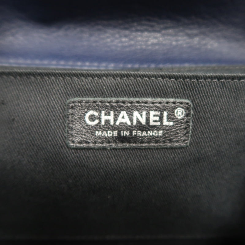 CHANEL Quilted Blue Calfskin Leather Flap Chain Crossbody Bag With Silver Hardware