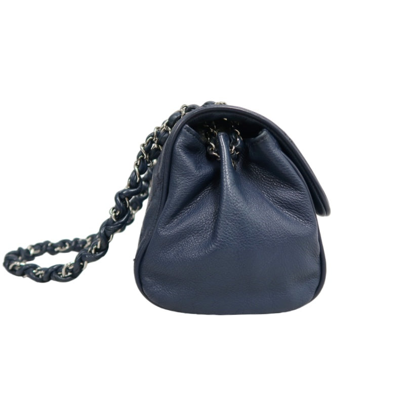 CHANEL Quilted Blue Calfskin Leather Flap Chain Crossbody Bag With Silver Hardware