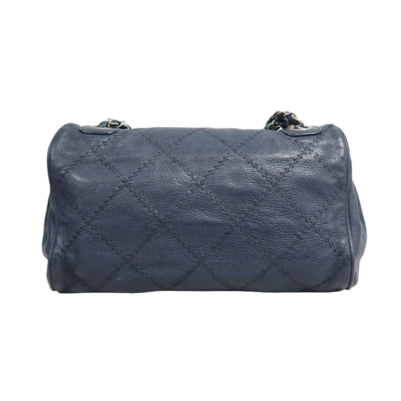 CHANEL Quilted Blue Calfskin Leather Flap Chain Crossbody Bag With Silver Hardware