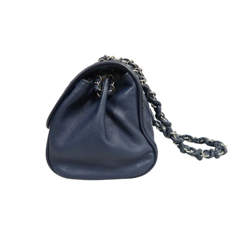 CHANEL Quilted Blue Calfskin Leather Flap Chain Crossbody Bag With Silver Hardware