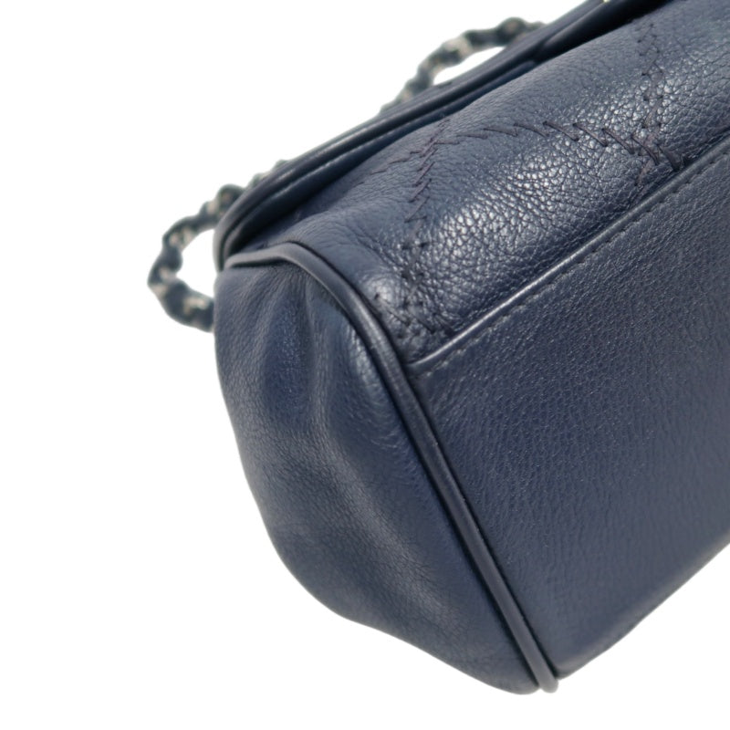 CHANEL Quilted Blue Calfskin Leather Flap Chain Crossbody Bag With Silver Hardware