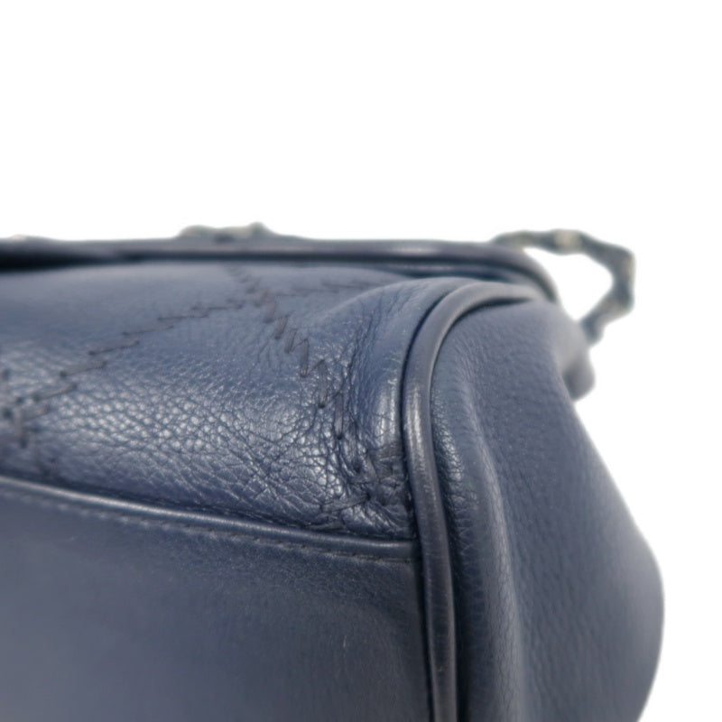 CHANEL Quilted Blue Calfskin Leather Flap Chain Crossbody Bag With Silver Hardware