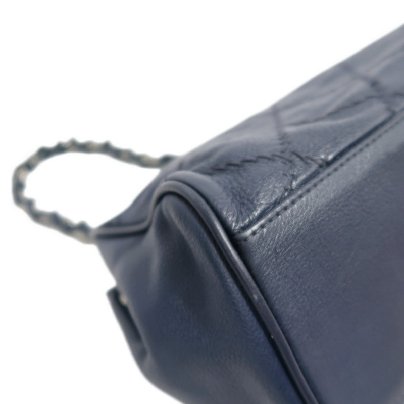 CHANEL Quilted Blue Calfskin Leather Flap Chain Crossbody Bag With Silver Hardware
