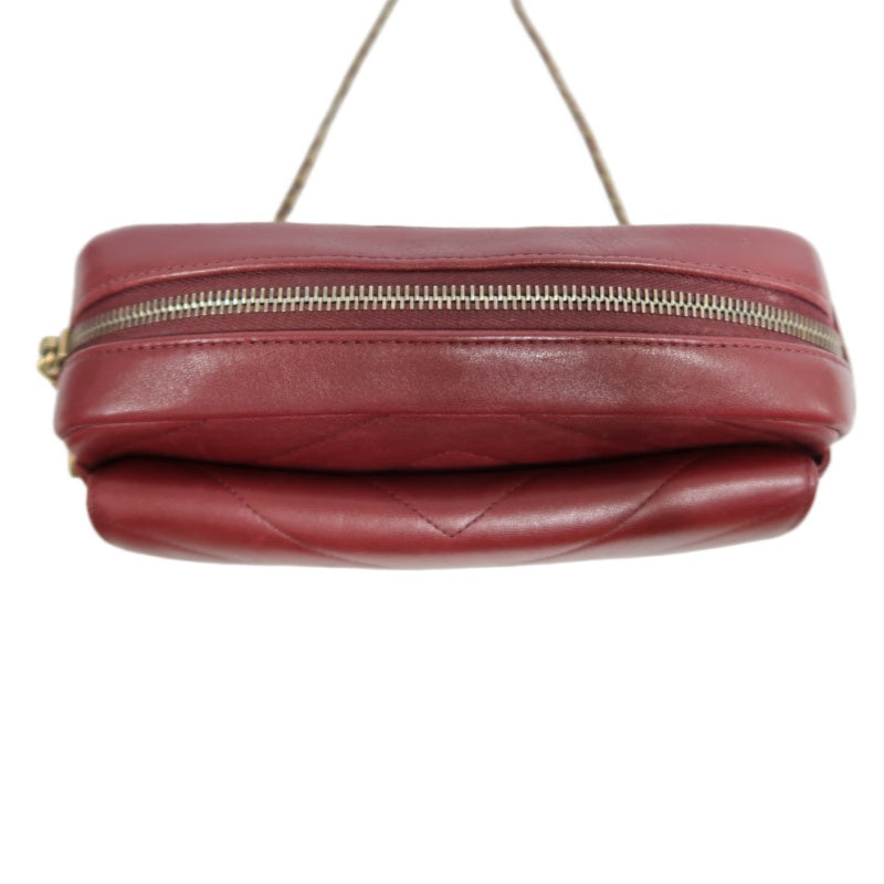 CHANEL Chevron V-stitch Red Calfskin Leather Flap Chain Crossbody Bag With Gold Hardware