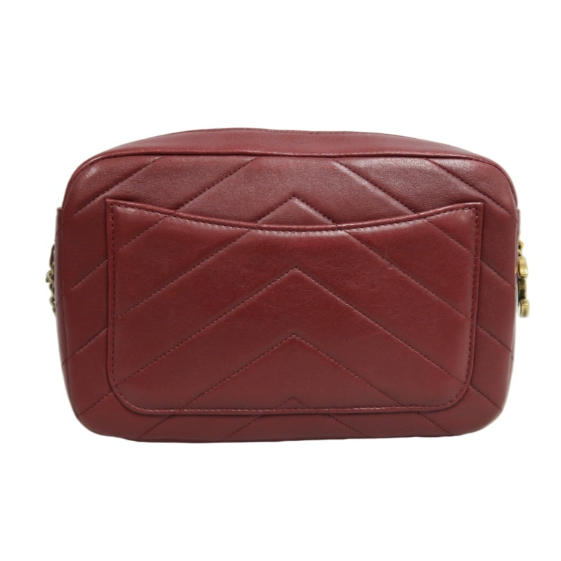 CHANEL Chevron V-stitch Red Calfskin Leather Flap Chain Crossbody Bag With Gold Hardware