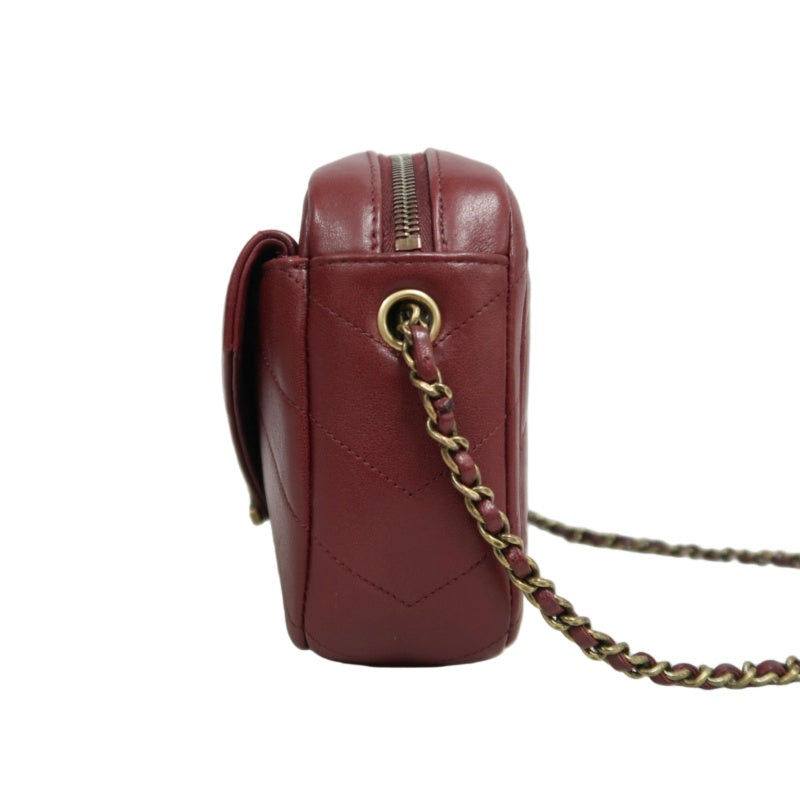 CHANEL Chevron V-stitch Red Calfskin Leather Flap Chain Crossbody Bag With Gold Hardware