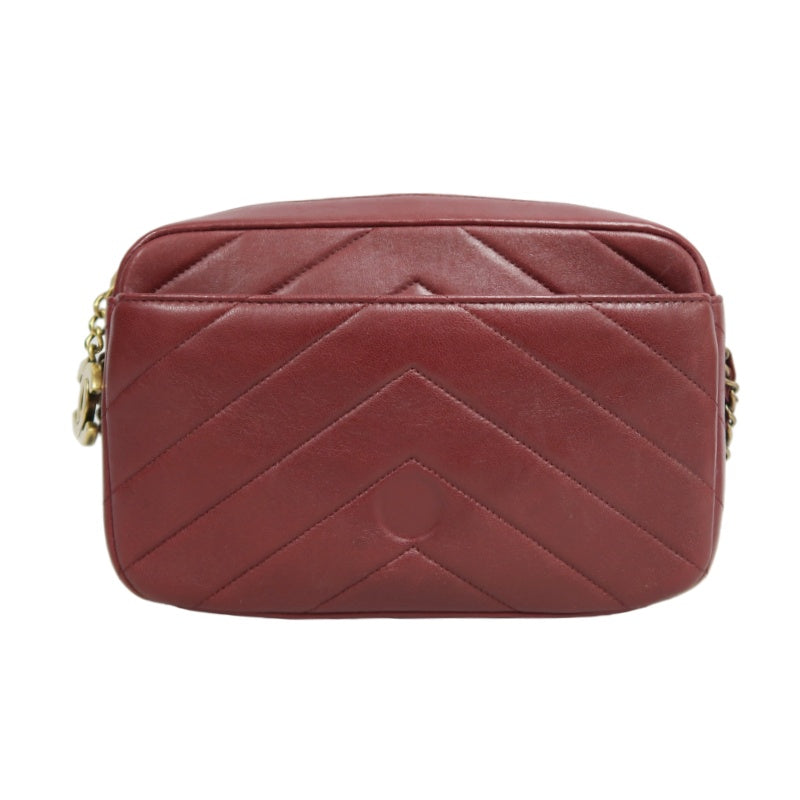 CHANEL Chevron V-stitch Red Calfskin Leather Flap Chain Crossbody Bag With Gold Hardware