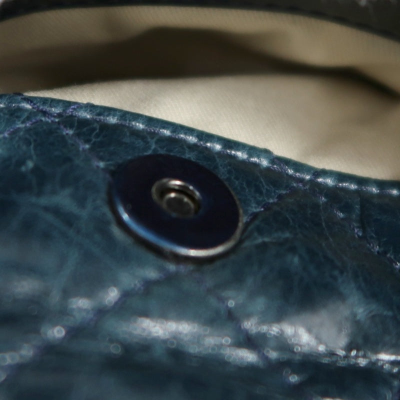 CHANEL Classic Matelasse Aged Calfskin Navy Blue Waxed Leather Quilted Kiss-lock Chain Shoulder Bag With Silver Hardware