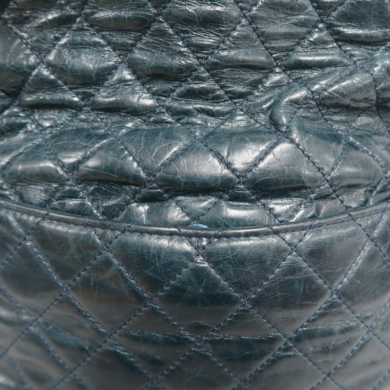 CHANEL Classic Matelasse Aged Calfskin Navy Blue Waxed Leather Quilted Kiss-lock Chain Shoulder Bag With Silver Hardware