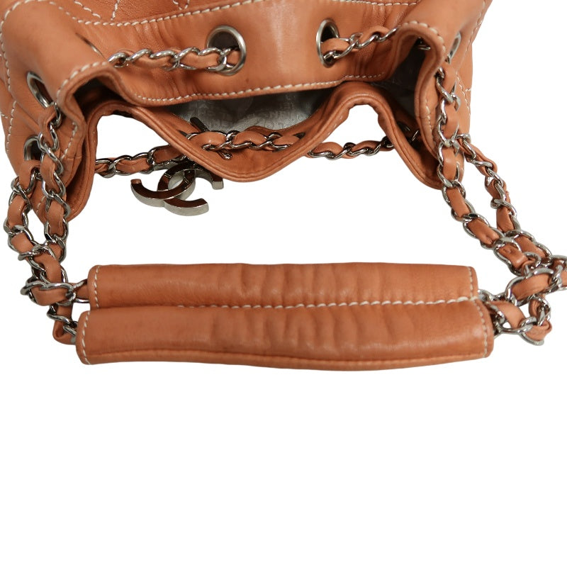 CHANEL Classic Matelasse Wild Stitch Orange Calfskin Leather Quilted Drawstring Bucket Shoulder Bag With Silver Hardware