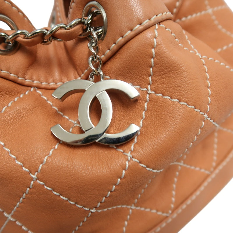 CHANEL Classic Matelasse Wild Stitch Orange Calfskin Leather Quilted Drawstring Bucket Shoulder Bag With Silver Hardware