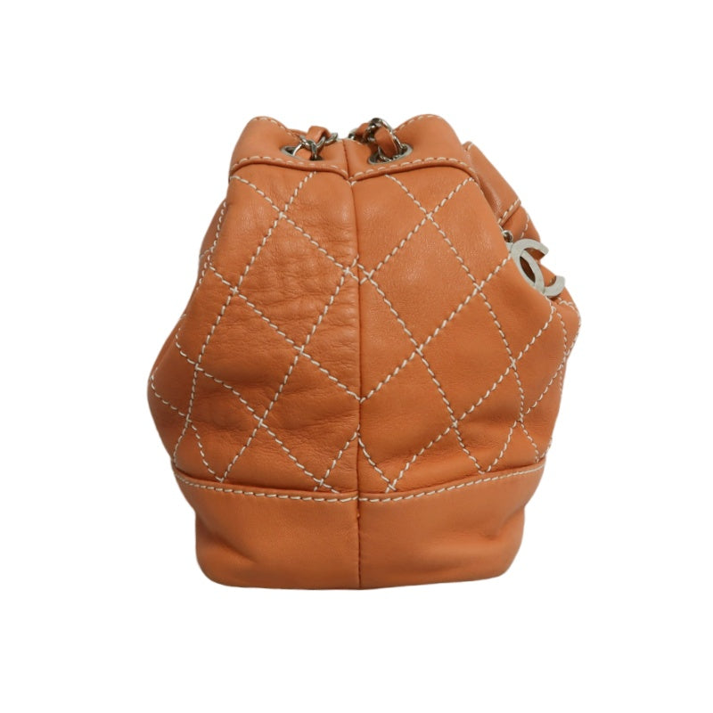 CHANEL Classic Matelasse Wild Stitch Orange Calfskin Leather Quilted Drawstring Bucket Shoulder Bag With Silver Hardware
