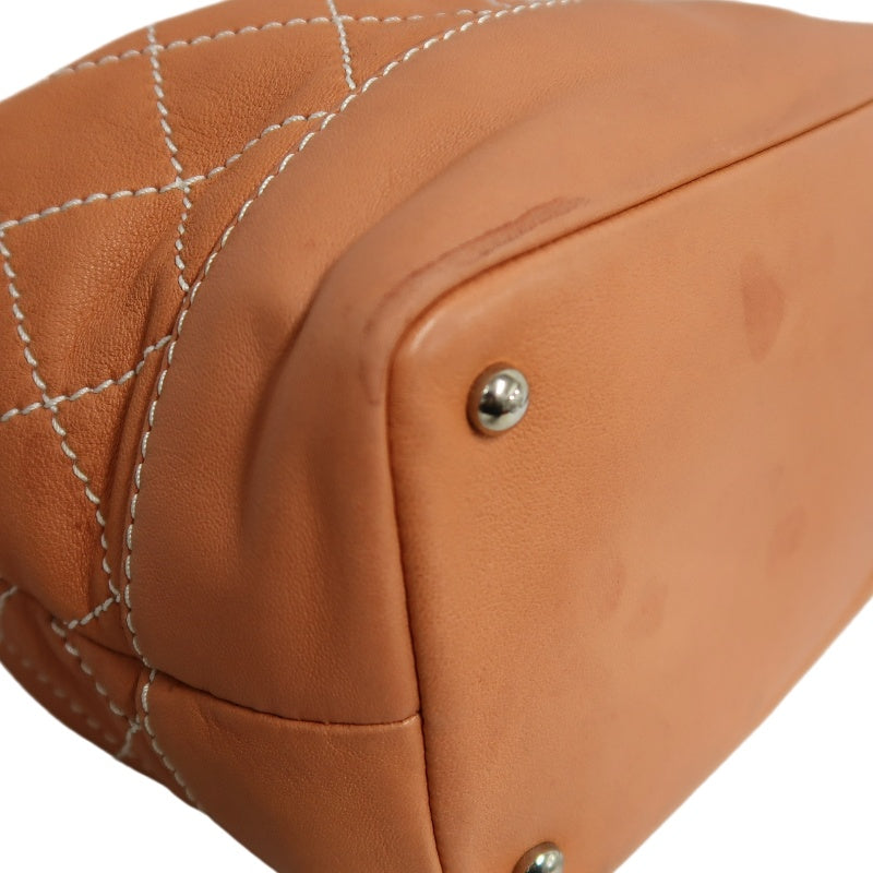 CHANEL Classic Matelasse Wild Stitch Orange Calfskin Leather Quilted Drawstring Bucket Shoulder Bag With Silver Hardware