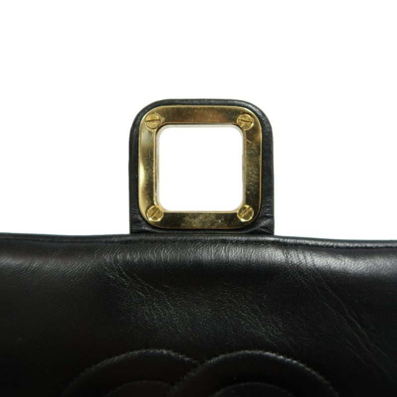 CHANEL Chevron Striped Black Lambskin Leather Flap Crossbody Bag With Gold Hardware