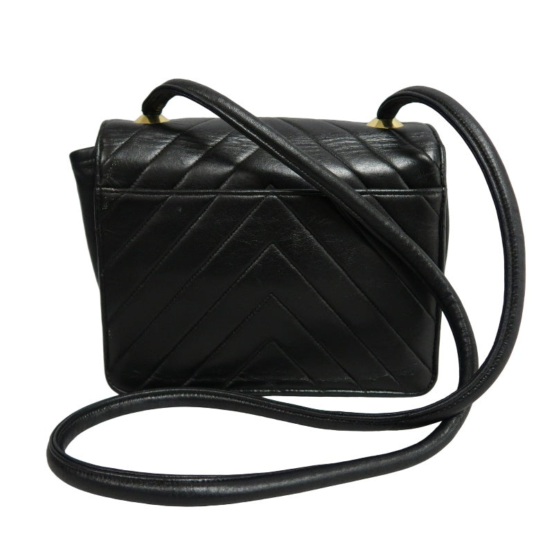 CHANEL Chevron Striped Black Lambskin Leather Flap Crossbody Bag With Gold Hardware