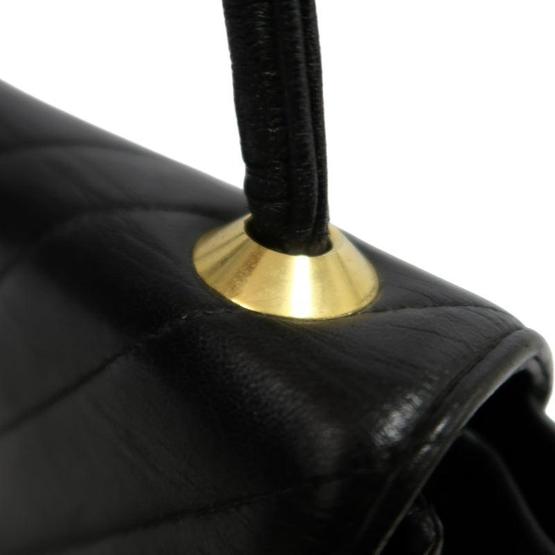 CHANEL Chevron Striped Black Lambskin Leather Flap Crossbody Bag With Gold Hardware