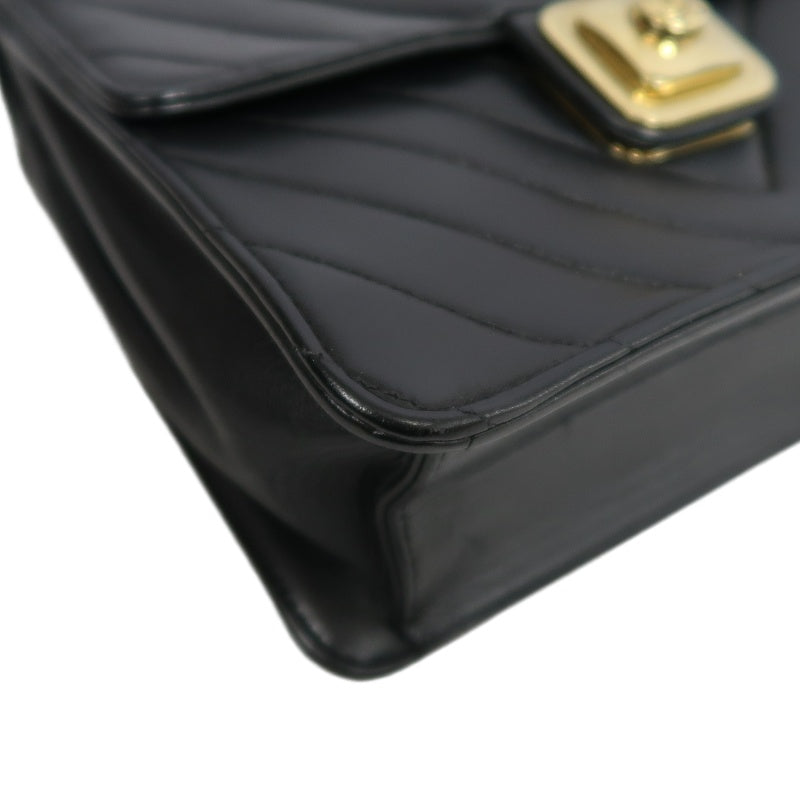 CHANEL Chevron Striped Black Lambskin Leather Flap Crossbody Bag With Gold Hardware
