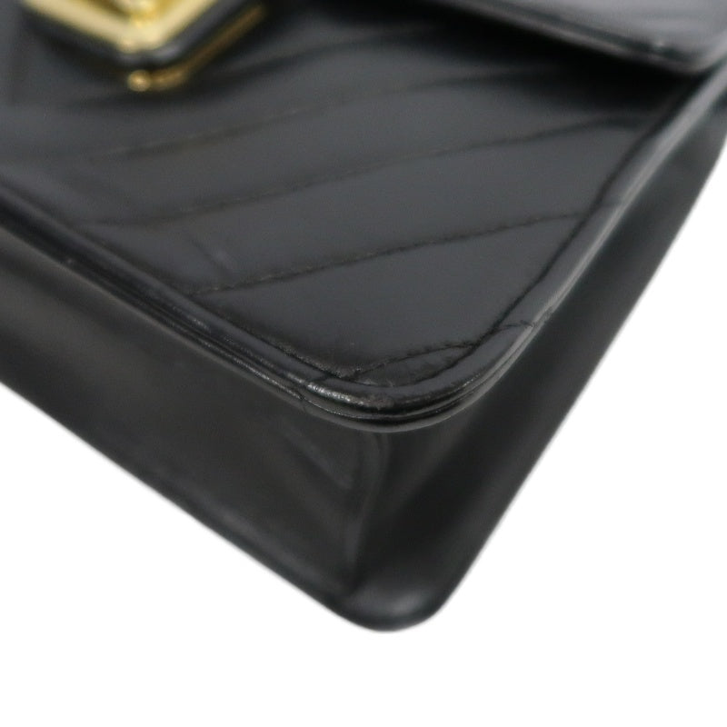 CHANEL Chevron Striped Black Lambskin Leather Flap Crossbody Bag With Gold Hardware