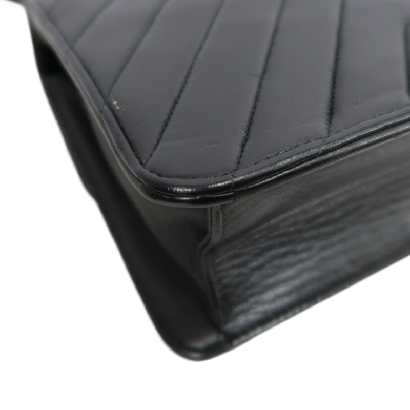CHANEL Chevron Striped Black Lambskin Leather Flap Crossbody Bag With Gold Hardware