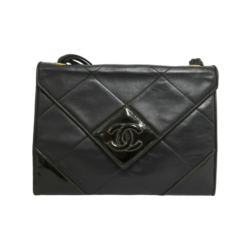 CHANEL Classic Matelasse Black Lambskin Leather Quilted Flap Crossbody Bag