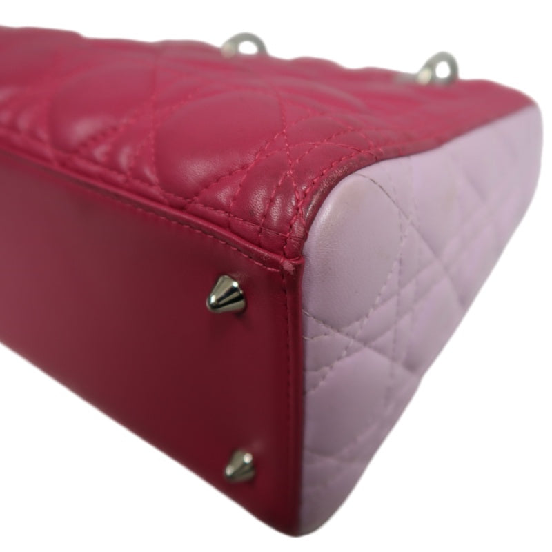 DIOR  Lady Dior Cannage Pink Lambskin Leather 5-grid Handle Handbag With Silver Hardware