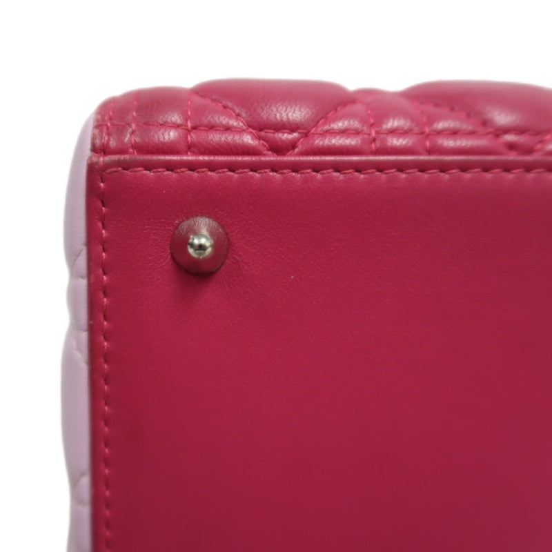 DIOR  Lady Dior Cannage Pink Lambskin Leather 5-grid Handle Handbag With Silver Hardware