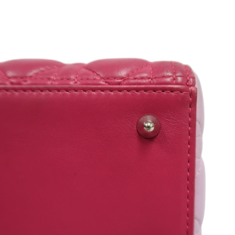 DIOR  Lady Dior Cannage Pink Lambskin Leather 5-grid Handle Handbag With Silver Hardware