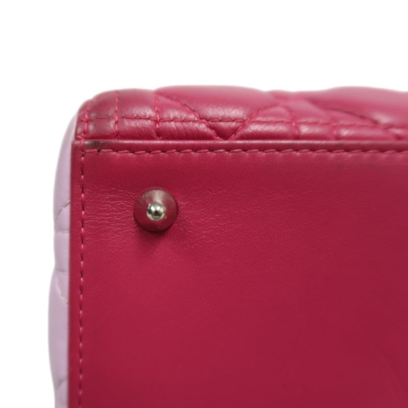 DIOR  Lady Dior Cannage Pink Lambskin Leather 5-grid Handle Handbag With Silver Hardware